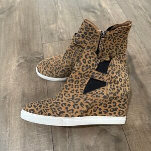 Linea Paolo Leopard High Top Wedge Sneakers Booties Zip Ankle‎ Boots 11M School